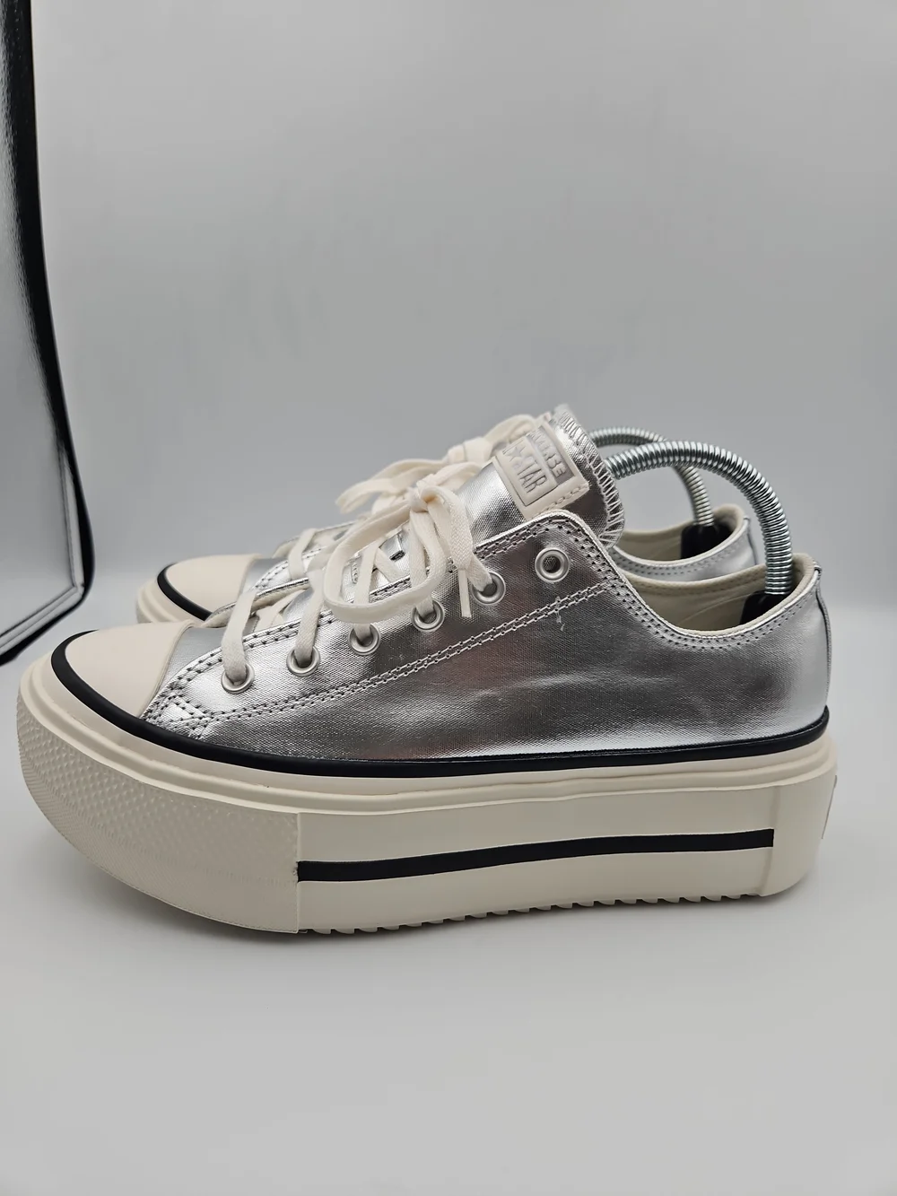 Converse Silver Metallic Platform Low-Top Sneakers
